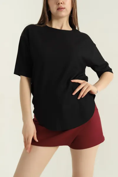 Siyah Oval Kesim Kadın Bluz 347095
