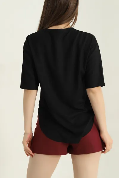 Siyah Oval Kesim Kadın Bluz 347095