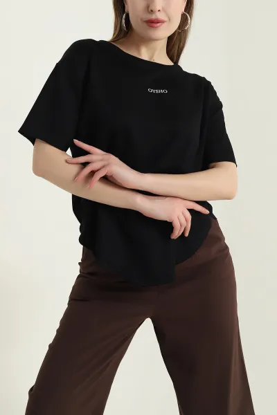 Siyah Oval Kesim Modal Kadın Tişört 433253
