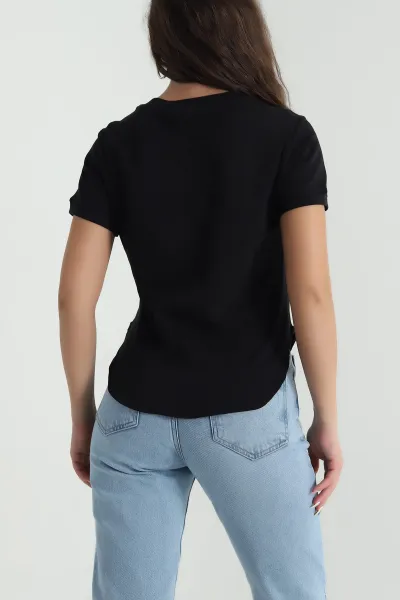 Siyah Oval Kesim Modal Kadın Tişört 481991