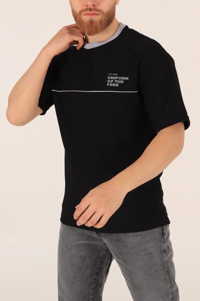 Siyah Oversize Baskılı Erkek Tişört 174319