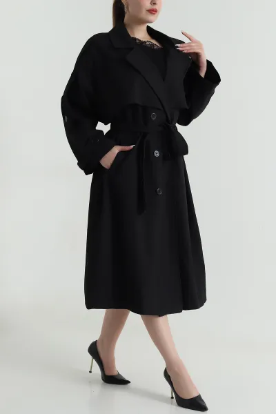 Siyah Oversize Bezayağı Kadın Trenç 485952