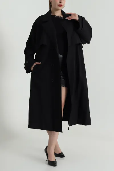 Siyah Oversize Bezayağı Kadın Trenç 485952