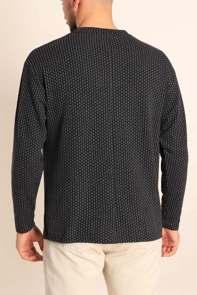 Siyah Oversize Bisiklet Yaka Dokulu Erkek Sweat 212705