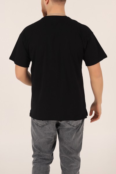 Siyah Oversize Cep Detay Erkek Tişört 169689