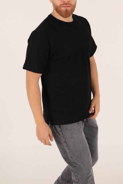 Siyah Oversize Cep Detay Erkek Tişört 169689