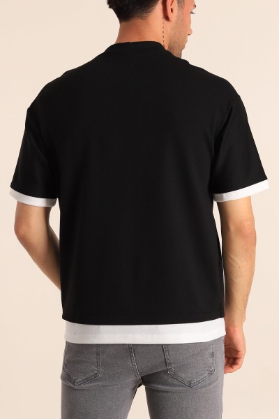 Siyah Oversize Çift Renk Cepli Erkek Tişört 181825
