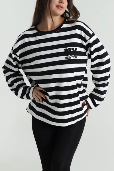 siyah-oversize-cizgili-nakisli-oysho-kadin-sweat-492879