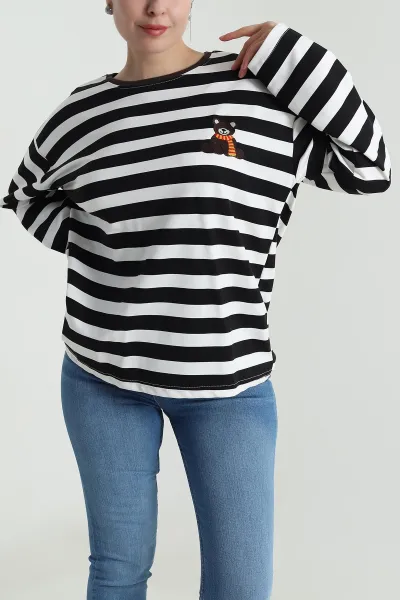 siyah-oversize-cizgili-nakisli-oysho-kadin-sweat-492883