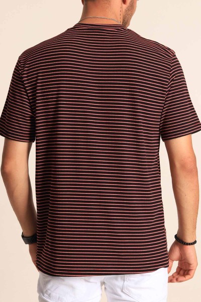 Siyah Oversize Çizgili Örme Erkek Tişört 194573