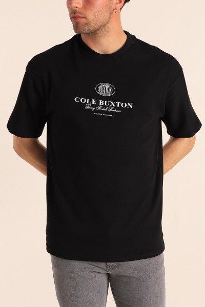 Siyah Oversize Cole Buxton Yazılı Erkek Tişört 181787