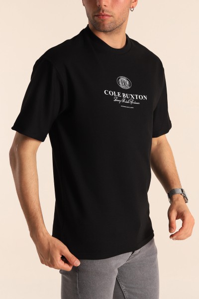 Siyah Oversize Cole Buxton Yazılı Erkek Tişört 181787