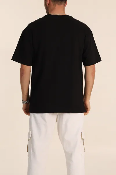 Siyah Oversize Dikiş Detaylı Basic Erkek Tişört 348835