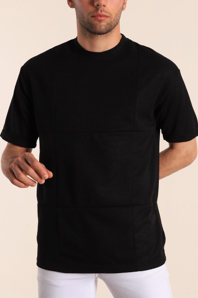 Siyah Oversize Dikiş Detaylı Erkek Tişört 181843