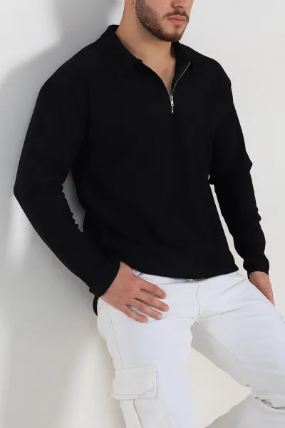 siyah-oversize-fitilli-doku-fermuarli-polo-yaka-sweatshirt-324395