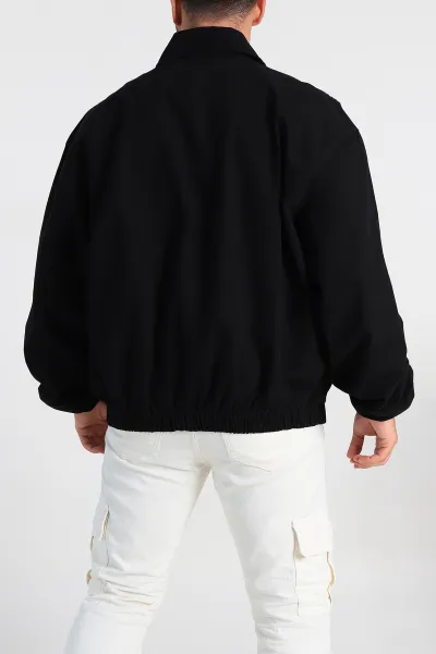 Siyah Oversize Gabardin Kumaş Çift Cepli Yarım Fermuar Kanguru Ceket 307445 Siyah Oversize Gabardin Kumaş Çift Cepli Yarım Fermuar Kanguru Ceket 307445