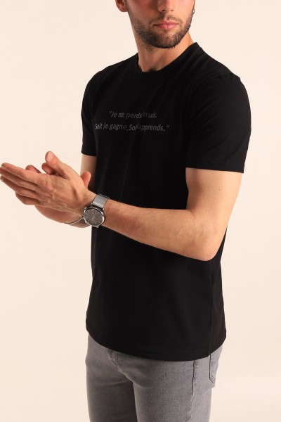 Siyah Oversize Göğüs Kabartma Yazılı Erkek Tişört 181420