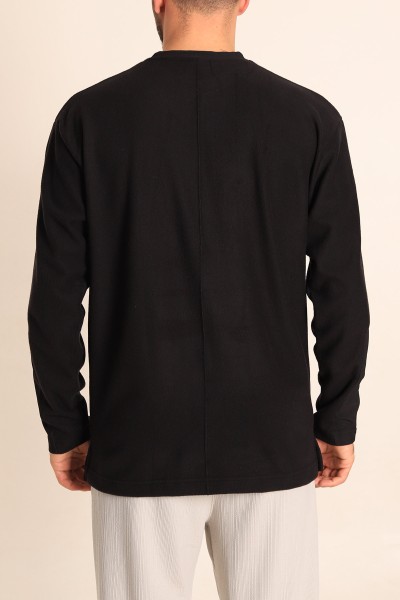 Siyah Oversize Göğüs Nakışlı Polar Sweatshirt 213933