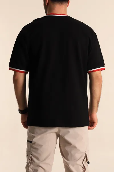 Siyah Oversize İki İp Kabartma Yazı Detaylı Erkek Tişört 247945