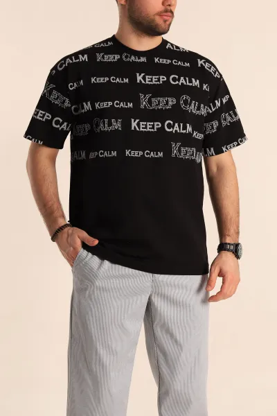 Siyah Oversize İki İp Yazı Detay Erkek Tişört 247567