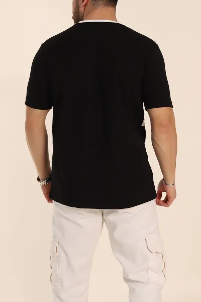 Siyah Oversize İnterlok Kumaş Kabartma Yazı Detaylı Erkek Tişört 353349