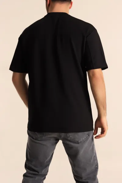 Siyah Oversize Jakarlı Basic Erkek Tişört 249455