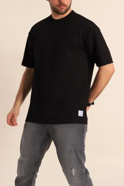 Siyah Oversize Jakarlı Basic Erkek Tişört 249455