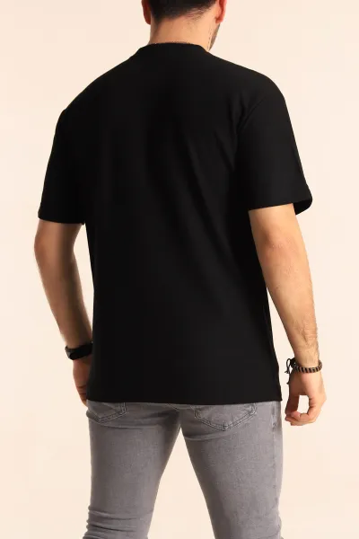 Siyah Oversize Jakarlı Dikiş Detaylı Erkek Tişört 253347
