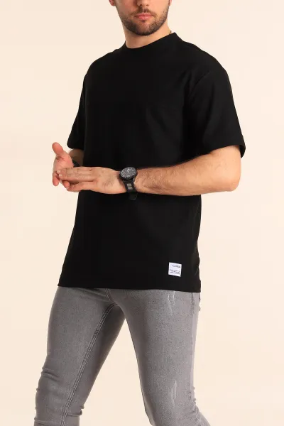 Siyah Oversize Jakarlı Dikiş Detaylı Erkek Tişört 253347