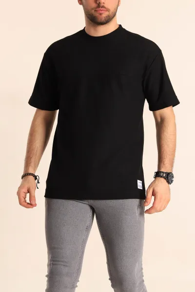 Siyah Oversize Jakarlı Dikiş Detaylı Erkek Tişört 253347