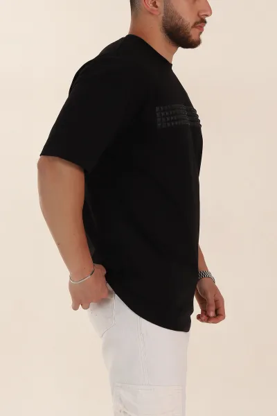Siyah Oversize Kabartma Detaylı Erkek Tişört 358276