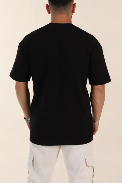 Siyah Oversize Kabartma Detaylı Erkek Tişört 358276