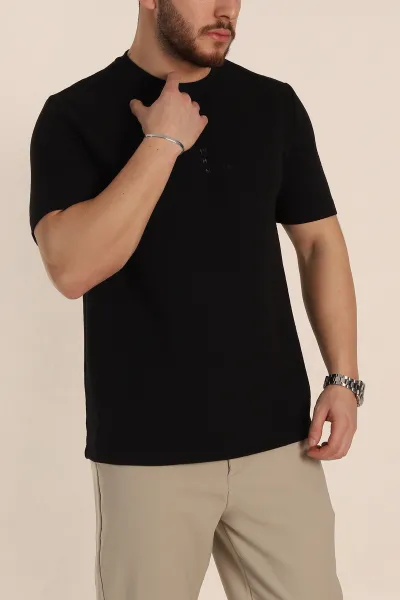 Siyah Oversize Kabartma Yazı Detaylı Erkek Tişört 354080
