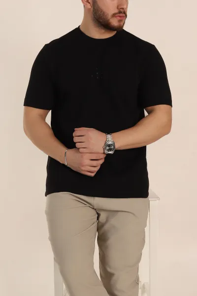 Siyah Oversize Kabartma Yazı Detaylı Erkek Tişört 354080