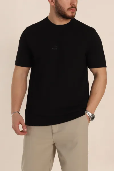 Siyah Oversize Kabartma Yazı Detaylı Erkek Tişört 354080
