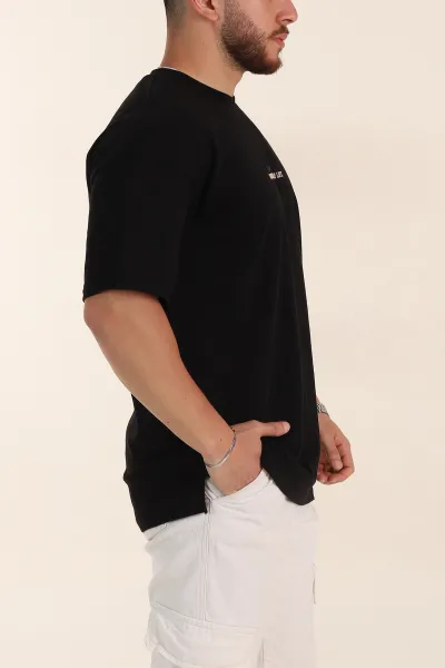 Siyah Oversize Kabartma Yazı Detaylı Erkek Tişört 358095