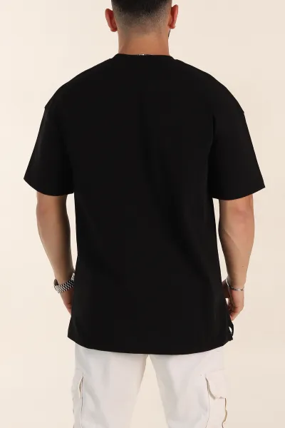 Siyah Oversize Kabartma Yazı Detaylı Erkek Tişört 358095