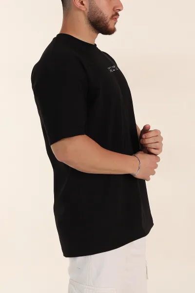 Siyah Oversize Kabartma Yazı Detaylı Erkek Tişört 358204