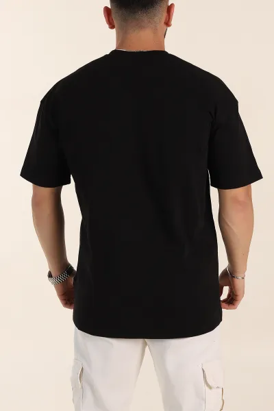 Siyah Oversize Kabartma Yazı Detaylı Erkek Tişört 358204