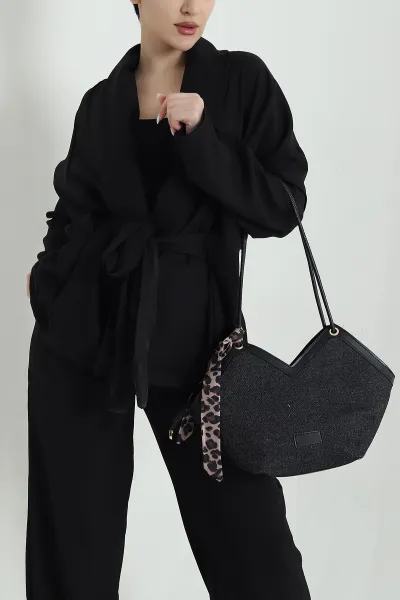 Siyah Oversize Keten Kadın İkili Takım 446551