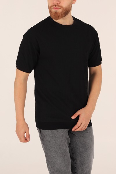 Siyah Oversize Kolları Lastikli Erkek Tişört 174383