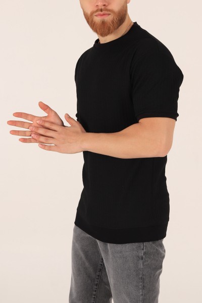 Siyah Oversize Kolları Lastikli Erkek Tişört 174383