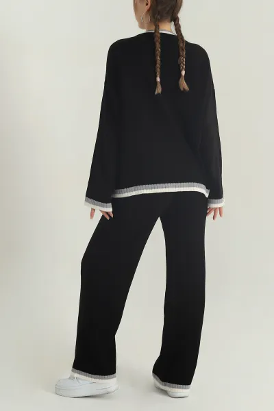 Siyah Oversize Likralı Triko Kadın İkili Takım 401780
