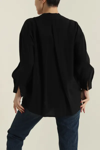 Siyah Oversize Modal Kadın Gömlek 427908