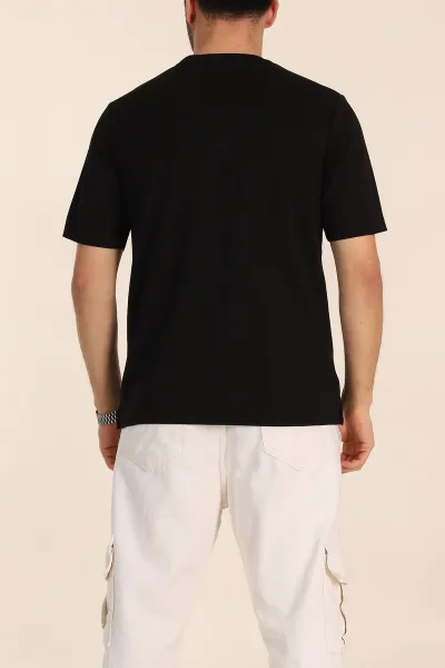 Siyah Oversize Oysho Kumaş Yırtmaç Detaylı Basic Erkek Tişört 348123