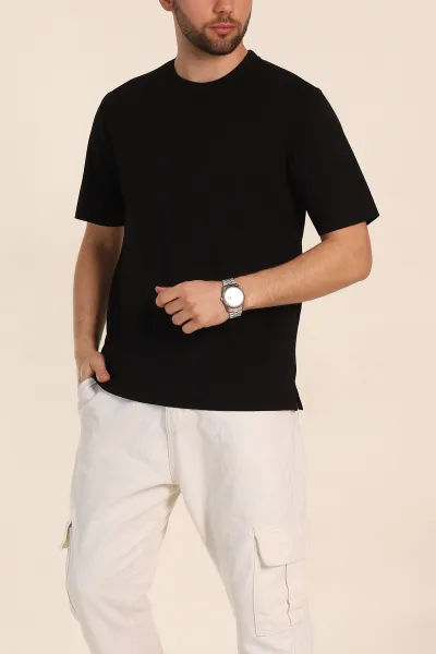 siyah-oversize-oysho-kumas-yirtmac-detayli-basic-erkek-tisort-348123