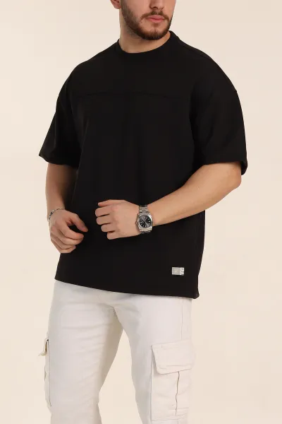 Siyah Oversize Parçalı Basic Erkek Tişört 351987