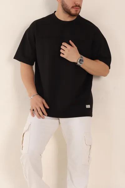 Siyah Oversize Parçalı Basic Erkek Tişört 351987