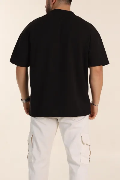 Siyah Oversize Parçalı Basic Erkek Tişört 351987