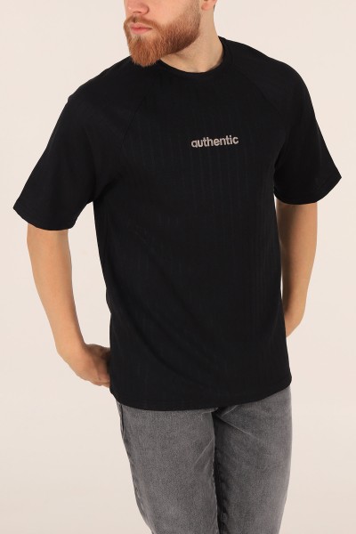 Siyah Oversize Reglan Kol Baskılı Erkek Tişört 174337